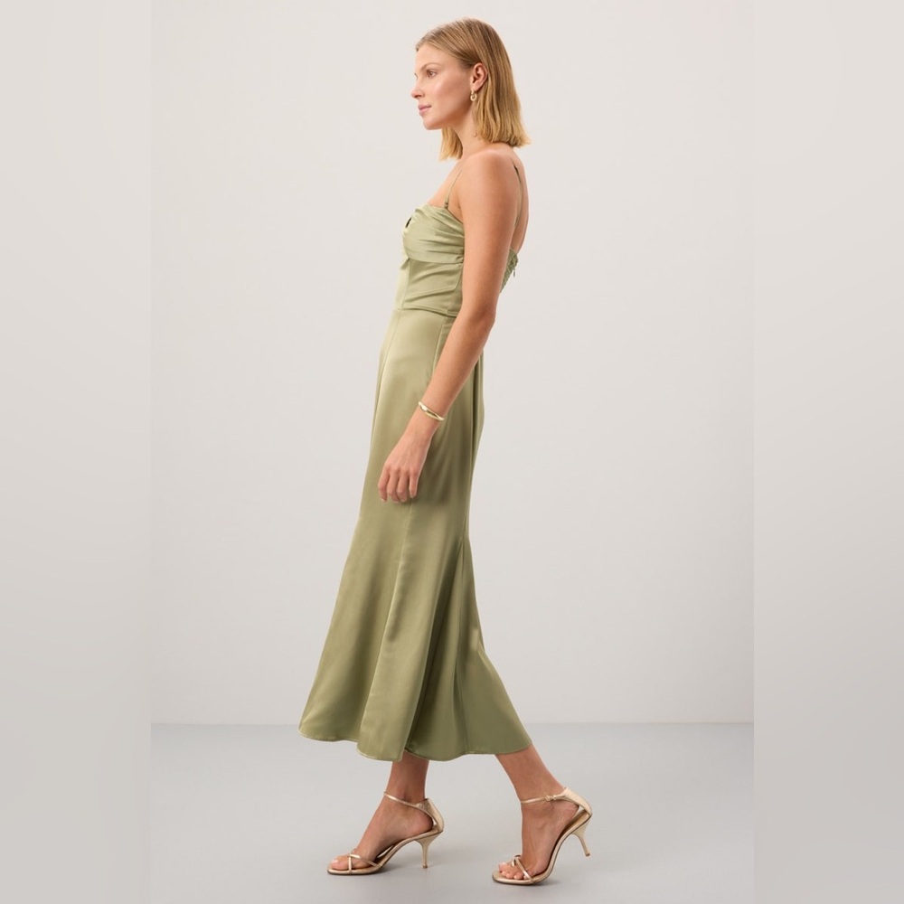 Reformation Hensley Satin Midi Dress Artichoke Green Removable Straps Size 10‎ - Picture 5 of 8